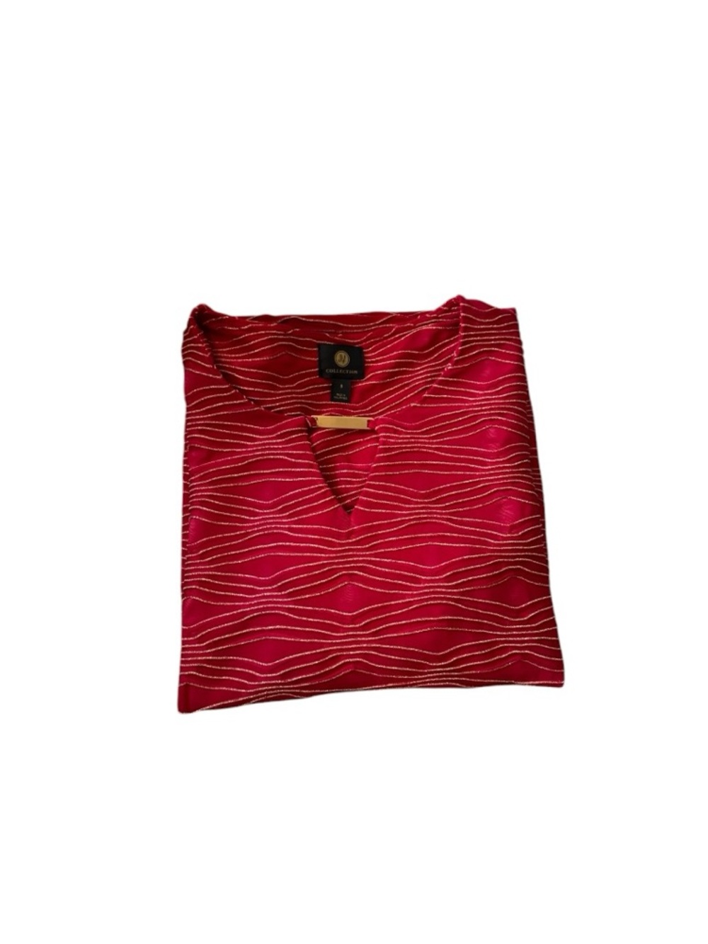 JM Collection Red Wave-Pattern 3/4 Sleeve Top - Picture 4 of 4